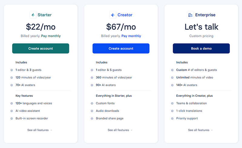 synthesia pricing plans